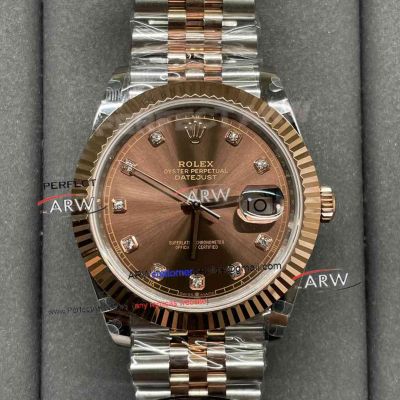 Clean Factory Rolex Datejust 41mm Two Tone Brown Diamond Face 3235 Replica Watch 